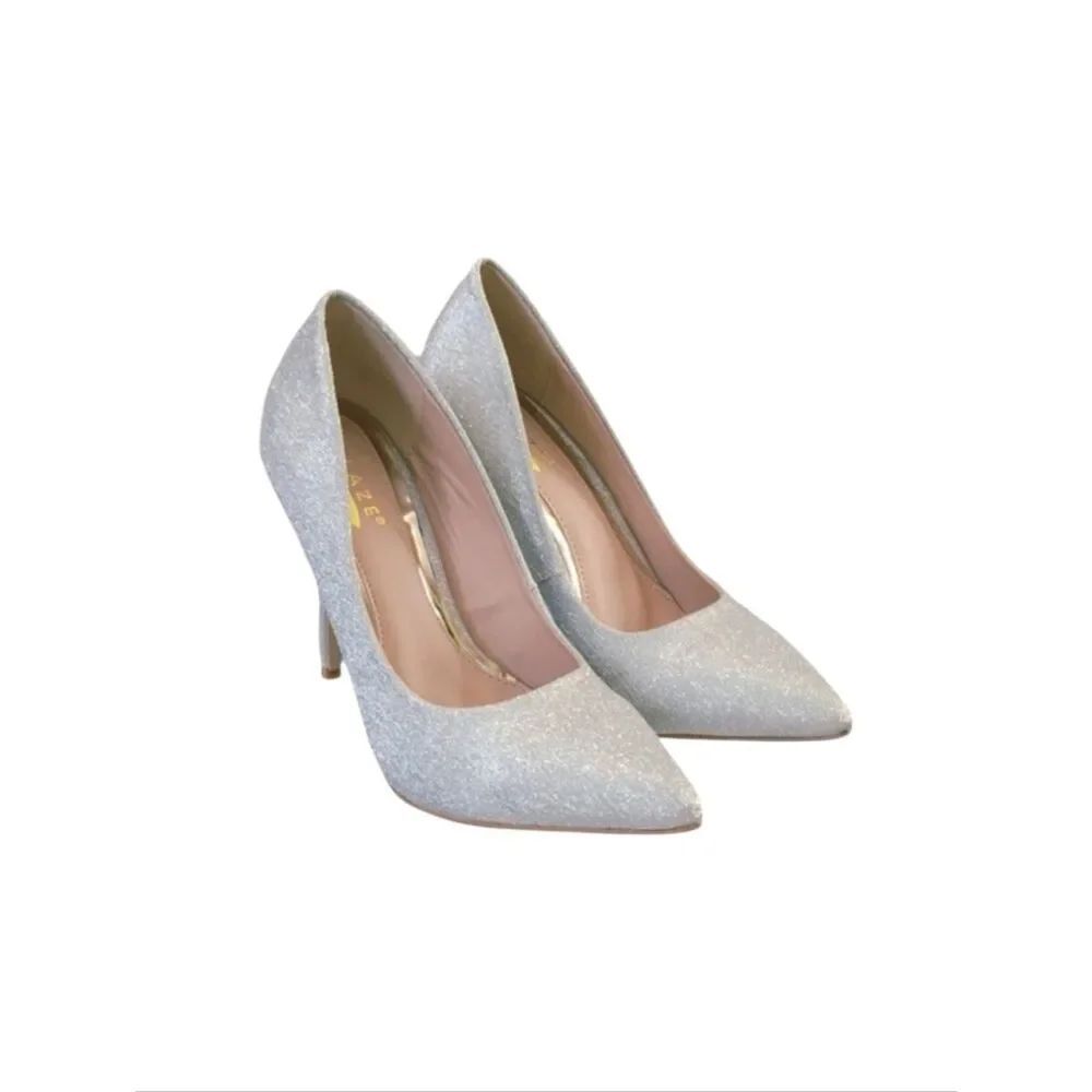 Glaze Silver Shimmering Stiletto Pointed Toe Pumps Size 8